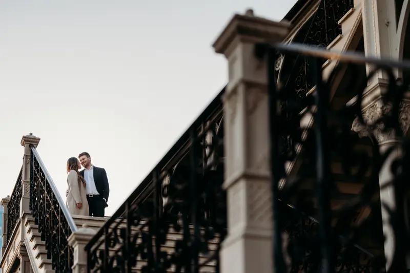 Engagement portrait with golden hour glow