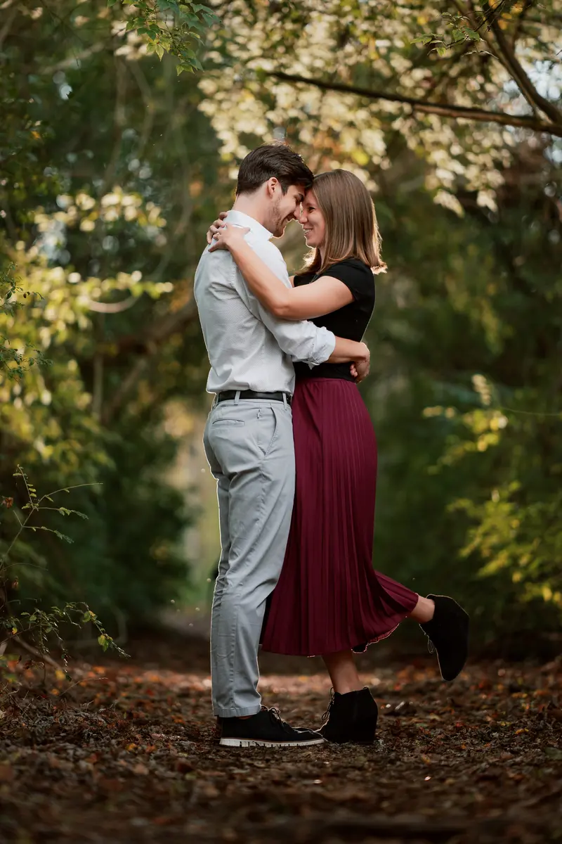 Engagement portrait with warm golden light