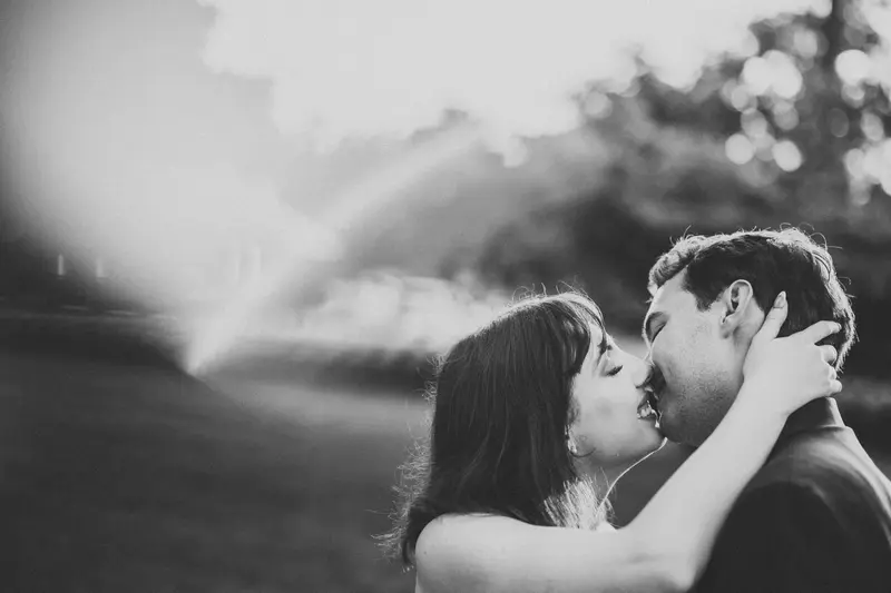 Wedding portrait with golden outdoor light