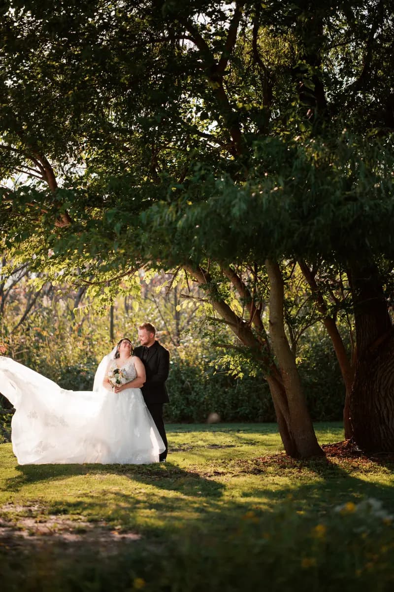 Intimate wedding portrait, soft romantic tones