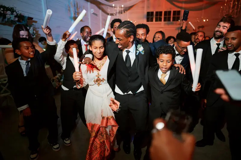 Wedding reception candid, full of joy