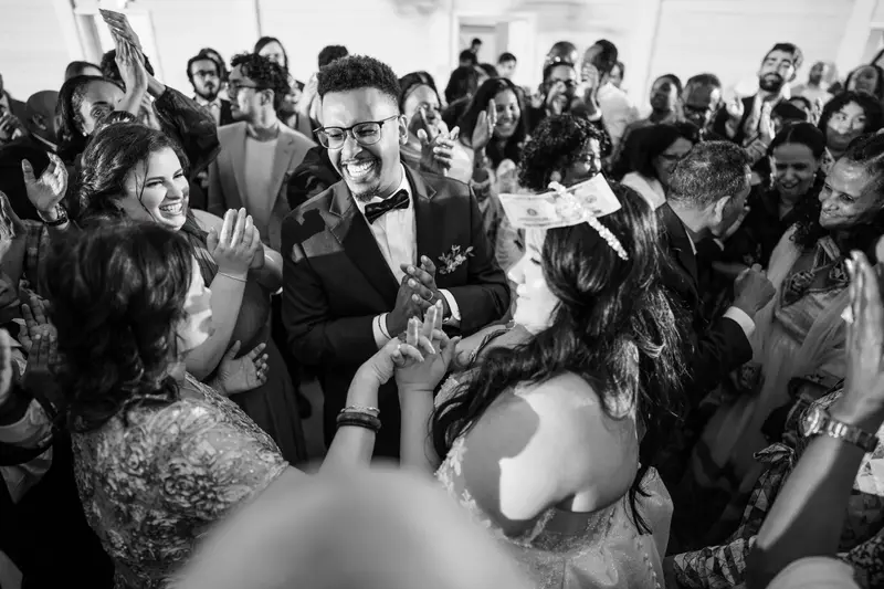 Wedding reception portrait, warm evening light